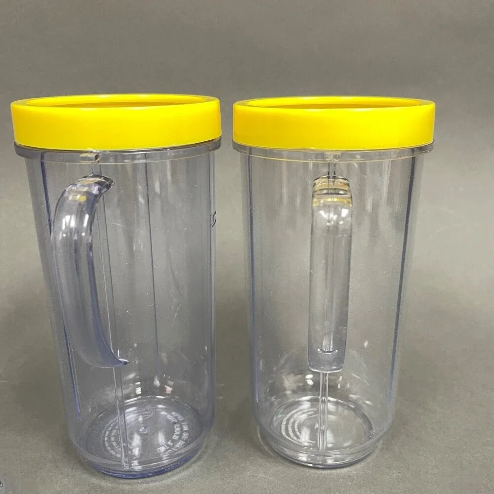 Magic Bullet Cups Party Replacement Mugs with‎ Yellow Comfort Lip Rings Lot of 2
